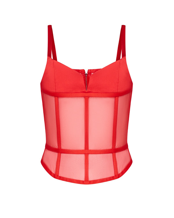 Strappy satin corset top Red